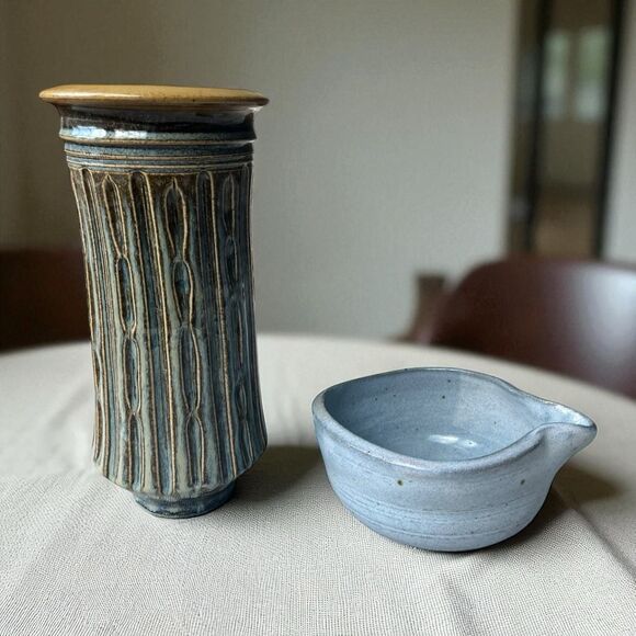 Stoneware Vase & Pouring Bowl – Artisan Studio Pottery - Picture 1 of 8